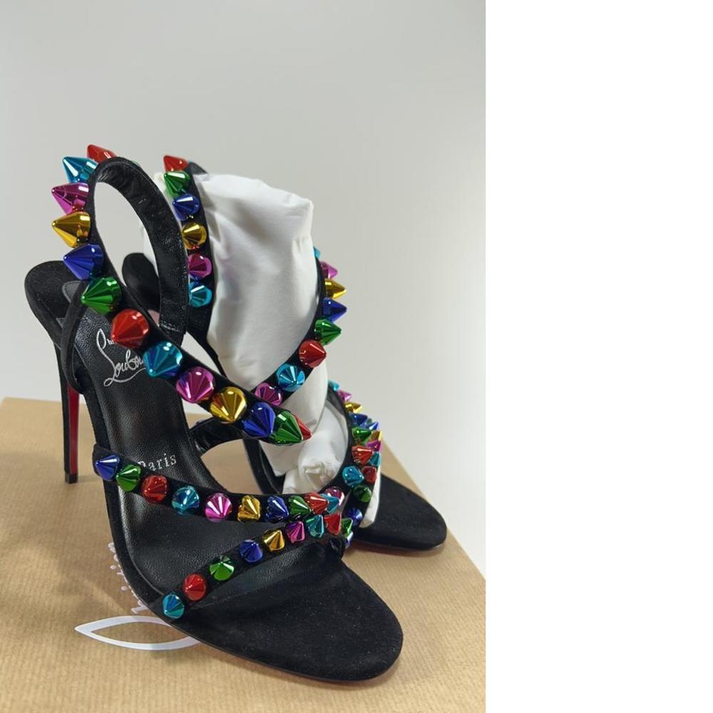 Black Rainbow Multi 100mm Spike Spikita Studded Suede Sandals E535